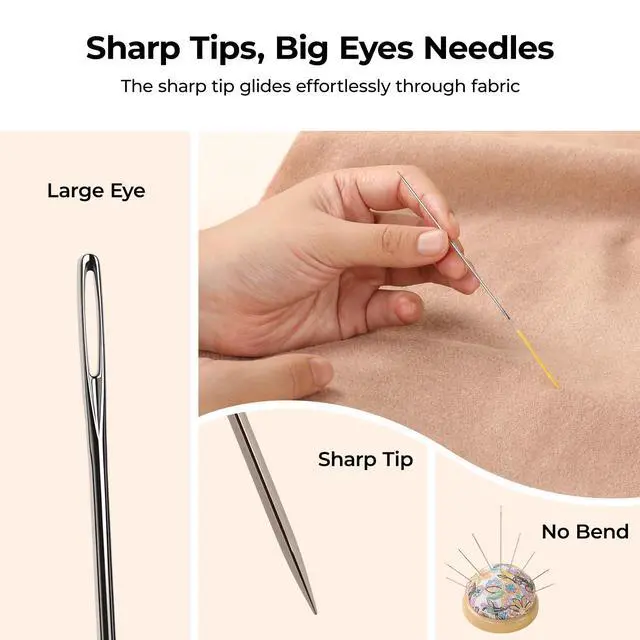Alt view image 3 of 7 - Sewing Needles 56 PCS, Large Eye Embroidery Needles for Hand Sewing 9 Size, Hand Sewing Needles with Needle Threaders, Thimble for Crafts, Repair, Quilting (Sliver 56PCS)