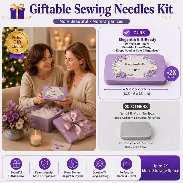 Alt view image 4 of 7 - Sewing Needles 56 PCS, Large Eye Embroidery Needles for Hand Sewing 9 Size, Hand Sewing Needles with Needle Threaders, Thimble for Crafts, Repair, Quilting (Sliver 56PCS)