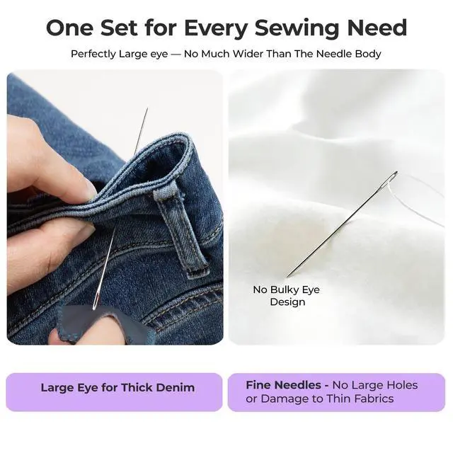 Alt view image 5 of 7 - Sewing Needles 56 PCS, Large Eye Embroidery Needles for Hand Sewing 9 Size, Hand Sewing Needles with Needle Threaders, Thimble for Crafts, Repair, Quilting (Sliver 56PCS)