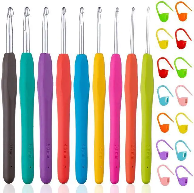 Main image of 9 Sizes Crochet Hooks 2.06.0mm, Ergonomic Crochet Hook Set, Crochet Needles for Beginners, DIY Projects and Craft Lovers