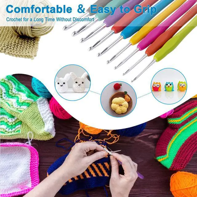Alt view image 2 of 7 - 9 Sizes Crochet Hooks 2.06.0mm, Ergonomic Crochet Hook Set, Crochet Needles for Beginners, DIY Projects and Craft Lovers
