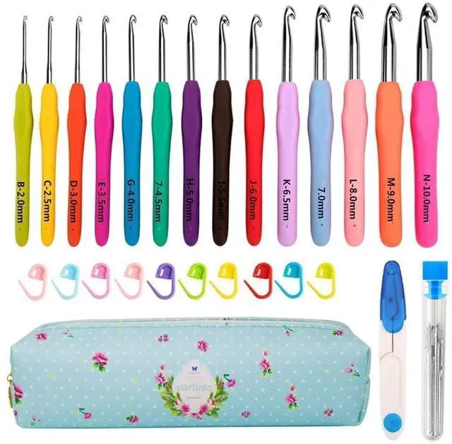 Main image of Crochet Hooks,14 Size Crochet Set 2mm(B)-10mm(N), Ergonomic Crochet Hooks Set with Case for Beginner,Long Crochet Needles
