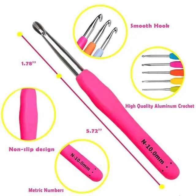 Alt view image 2 of 6 - Crochet Hooks,14 Size Crochet Set 2mm(B)-10mm(N), Ergonomic Crochet Hooks Set with Case for Beginner,Long Crochet Needles