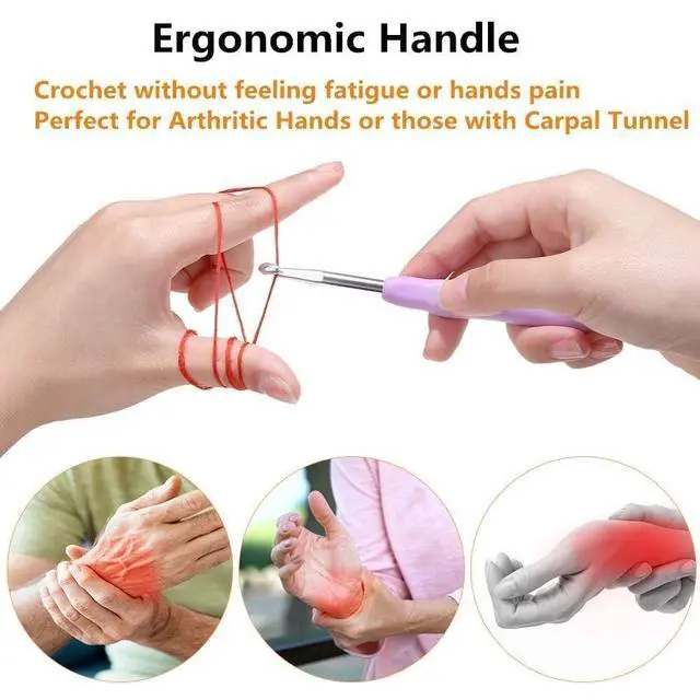 Alt view image 3 of 6 - Crochet Hooks,14 Size Crochet Set 2mm(B)-10mm(N), Ergonomic Crochet Hooks Set with Case for Beginner,Long Crochet Needles