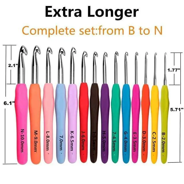 Alt view image 4 of 6 - Crochet Hooks,14 Size Crochet Set 2mm(B)-10mm(N), Ergonomic Crochet Hooks Set with Case for Beginner,Long Crochet Needles