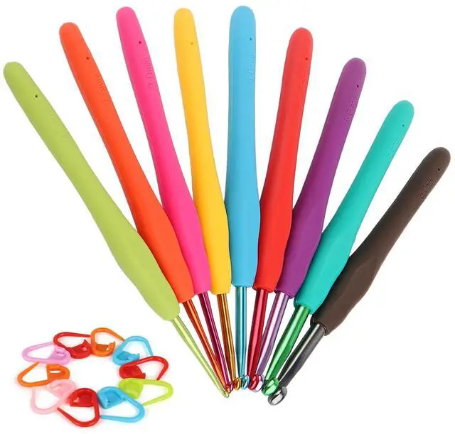 Main image of Crochet Hooks Ergonomic Soft Grip, 2mm-6mm Metal Crochet Set for Beginners, 19PCS Knitting Yarn Hook Kit w Stitch Marker, Knitting Needles for Arthritic Hands, Best DIY Craft Gift for Christmas