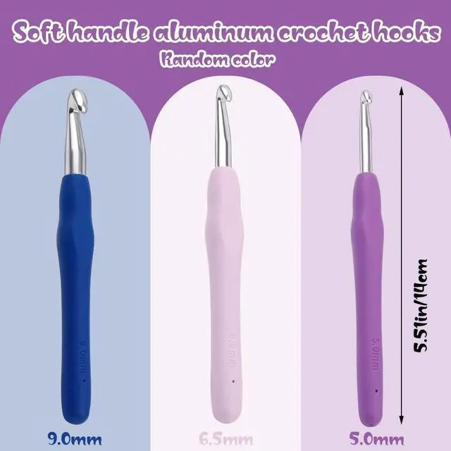Alt view image 2 of 7 - 3 Sizes Crochet Hooks,Ergonomic Arthritis Handle,5.5 inch Long Beginner's Knitting Needle and Color Soft Handle Smooth Knitting Needle DIY Knitting Kit for Knitting Sweaters,Scarves and Hats