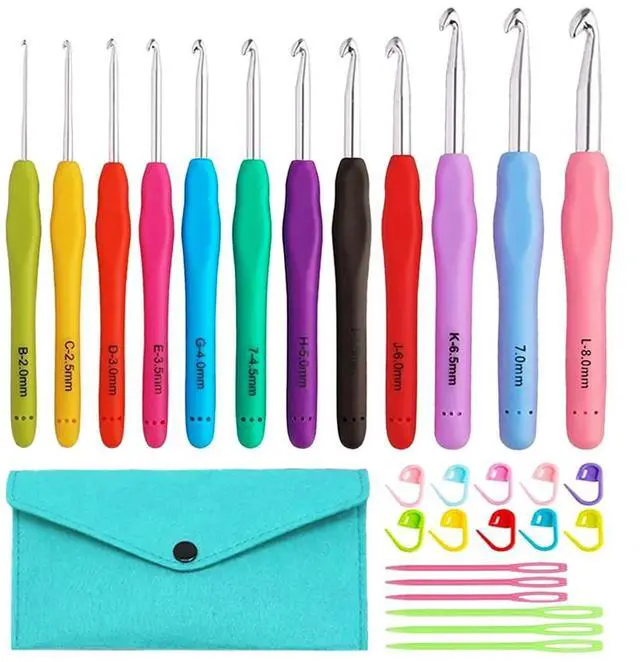 Main image of 12 Size Crochet Hooks 2.0mm~8.0mm, Ergonomic Crochet Hooks Set with Case, Crochet Needle Tools for Beginner