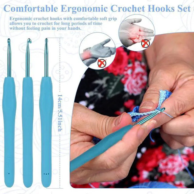 Alt view image 2 of 7 - Crochet Hooks Ergonomic Soft Grip, 2mm-6mm Metal Crochet Set for Beginners, 19PCS Knitting Yarn Hook Kit w Stitch Marker, Knitting Needles for Arthritic Hands, Best DIY Craft Gift for Christmas