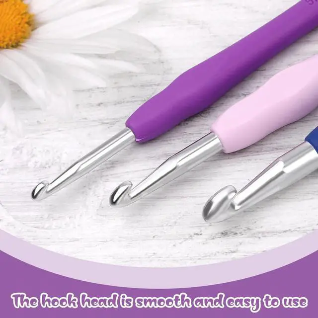Alt view image 3 of 7 - 3 Sizes Crochet Hooks,Ergonomic Arthritis Handle,5.5 inch Long Beginner's Knitting Needle and Color Soft Handle Smooth Knitting Needle DIY Knitting Kit for Knitting Sweaters,Scarves and Hats