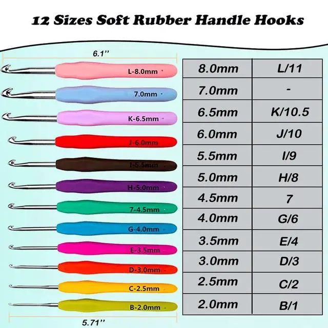 Alt view image 2 of 6 - 12 Size Crochet Hooks 2.0mm~8.0mm, Ergonomic Crochet Hooks Set with Case, Crochet Needle Tools for Beginner