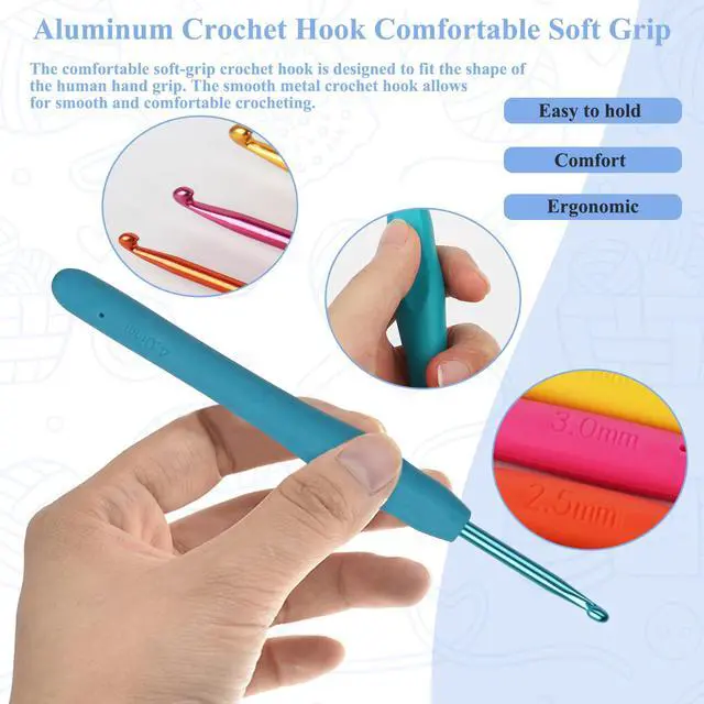Alt view image 3 of 7 - Crochet Hooks Ergonomic Soft Grip, 2mm-6mm Metal Crochet Set for Beginners, 19PCS Knitting Yarn Hook Kit w Stitch Marker, Knitting Needles for Arthritic Hands, Best DIY Craft Gift for Christmas