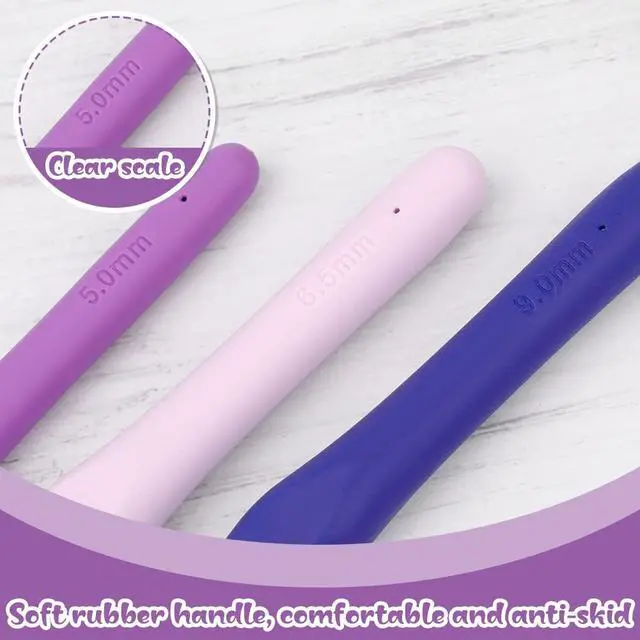 Alt view image 4 of 7 - 3 Sizes Crochet Hooks,Ergonomic Arthritis Handle,5.5 inch Long Beginner's Knitting Needle and Color Soft Handle Smooth Knitting Needle DIY Knitting Kit for Knitting Sweaters,Scarves and Hats