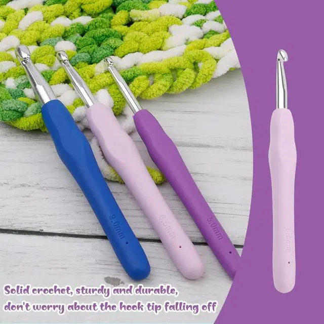 Alt view image 5 of 7 - 3 Sizes Crochet Hooks,Ergonomic Arthritis Handle,5.5 inch Long Beginner's Knitting Needle and Color Soft Handle Smooth Knitting Needle DIY Knitting Kit for Knitting Sweaters,Scarves and Hats