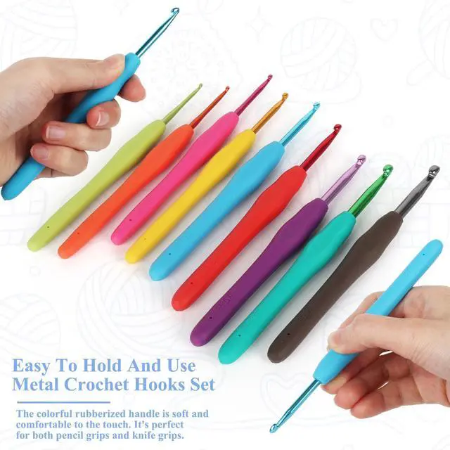 Alt view image 5 of 7 - Crochet Hooks Ergonomic Soft Grip, 2mm-6mm Metal Crochet Set for Beginners, 19PCS Knitting Yarn Hook Kit w Stitch Marker, Knitting Needles for Arthritic Hands, Best DIY Craft Gift for Christmas