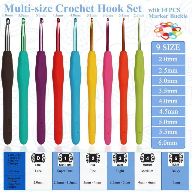 Alt view image 6 of 7 - Crochet Hooks Ergonomic Soft Grip, 2mm-6mm Metal Crochet Set for Beginners, 19PCS Knitting Yarn Hook Kit w Stitch Marker, Knitting Needles for Arthritic Hands, Best DIY Craft Gift for Christmas