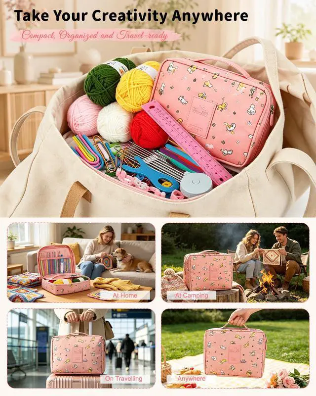 Alt view image 6 of 7 - Crochet Kit for Beginners, 59pcs Crochet Starter Kits with Yarn, Ergonomic Hooks & Storage Case, Learn-to-Crochet Set for Adults, Kids & Seniors, Ideal DIY Craft Gift for Women