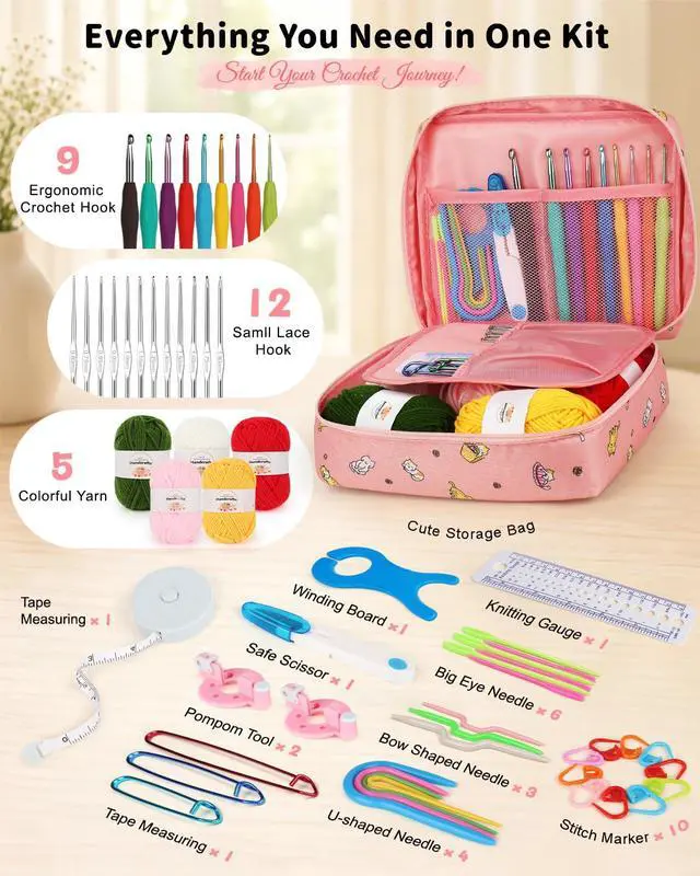 Alt view image 5 of 7 - Crochet Kit for Beginners, 59pcs Crochet Starter Kits with Yarn, Ergonomic Hooks & Storage Case, Learn-to-Crochet Set for Adults, Kids & Seniors, Ideal DIY Craft Gift for Women