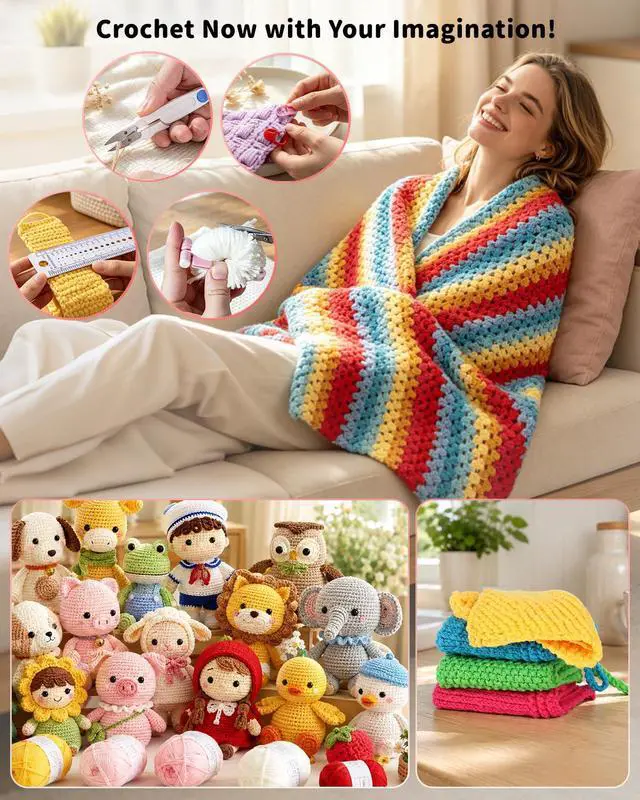 Alt view image 4 of 7 - Crochet Kit for Beginners, 59pcs Crochet Starter Kits with Yarn, Ergonomic Hooks & Storage Case, Learn-to-Crochet Set for Adults, Kids & Seniors, Ideal DIY Craft Gift for Women