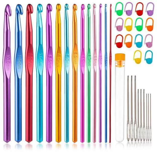 Main image of 14 Sizes Crochet Hooks Set 2.010.0mm, Colorful Metal Crochet Needles, Ergonomic for Comfortable Crocheting