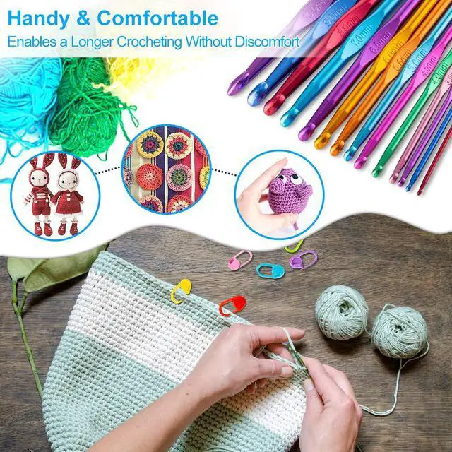 Alt view image 2 of 7 - 14 Sizes Crochet Hooks Set 2.010.0mm, Colorful Metal Crochet Needles, Ergonomic for Comfortable Crocheting