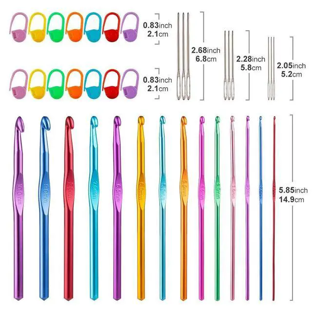 Alt view image 5 of 7 - 14 Sizes Crochet Hooks Set 2.010.0mm, Colorful Metal Crochet Needles, Ergonomic for Comfortable Crocheting