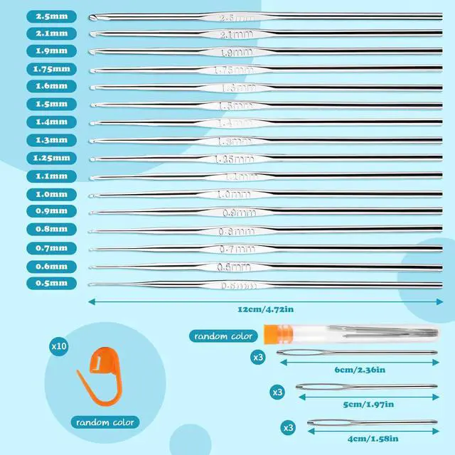 Alt view image 2 of 7 - 16 Pcs Lace Crochet Hooks Set, 0.5mm-2.5mm Small Crochet Hooks, Crochet Needles for Crocheting Yarn, Knitting Needles Set with Large-Eye Blunt Needles Stitch Markers