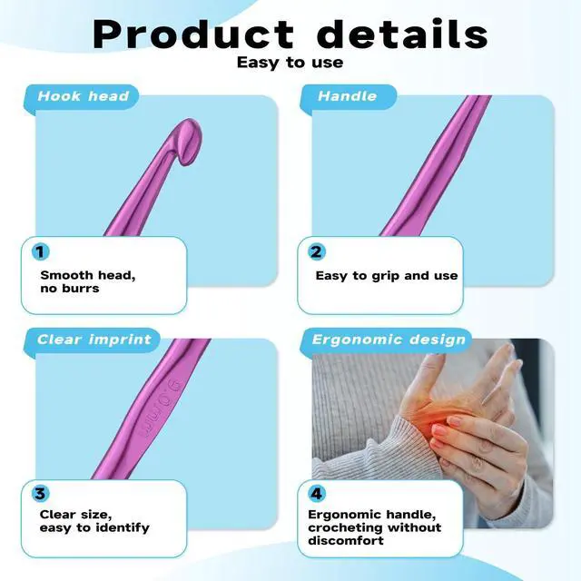 Alt view image 4 of 7 - 35 Pcs Crochet Hooks Set, Colorful Metal Crochet Hooks, Aluminum Ergonomic Handle Crochet Needles for Beginners and Experienced Crocheting