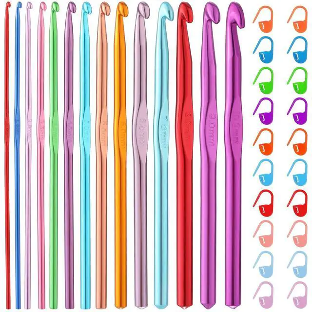 Main image of 35 Pcs Crochet Hooks Set, Colorful Metal Crochet Hooks, Aluminum Ergonomic Handle Crochet Needles for Beginners and Experienced Crocheting