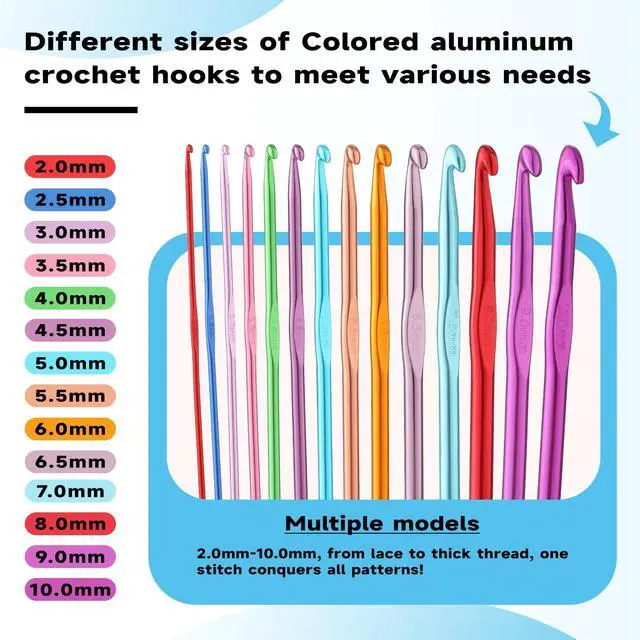 Alt view image 3 of 7 - 35 Pcs Crochet Hooks Set, Colorful Metal Crochet Hooks, Aluminum Ergonomic Handle Crochet Needles for Beginners and Experienced Crocheting