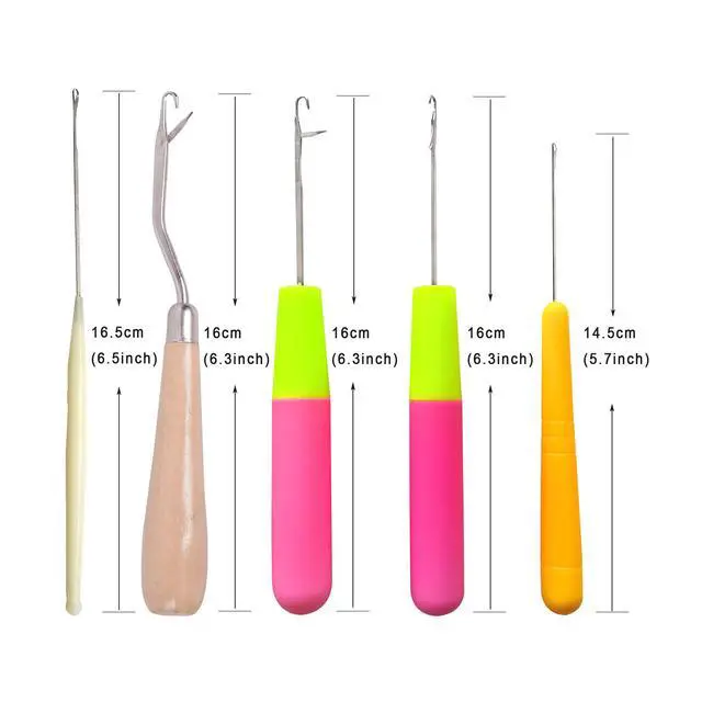 Alt view image 2 of 7 - 5 Different Sizes Latch Hook Crochet Needle Set Hair Crochet Hook Tools for Hair Braiding, Scarf & Rug Making and Crafts DIY