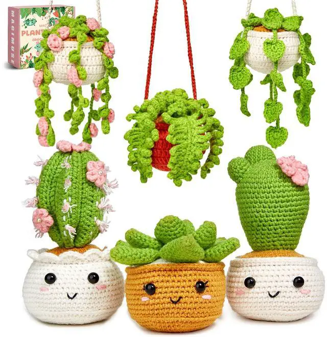 Main image of Crochet Kit for Beginners, Crochet Starter Kits, Amigurumi Craft Knitting Crocheting Kits with Step-by-Step Video Tutorials, 6 Pack Hanging Potted Plants Family(40%+ Yarn