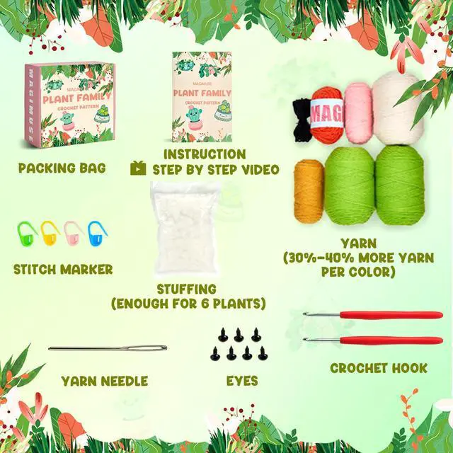 Alt view image 3 of 7 - Crochet Kit for Beginners, Crochet Starter Kits, Amigurumi Craft Knitting Crocheting Kits with Step-by-Step Video Tutorials, 6 Pack Hanging Potted Plants Family(40%+ Yarn