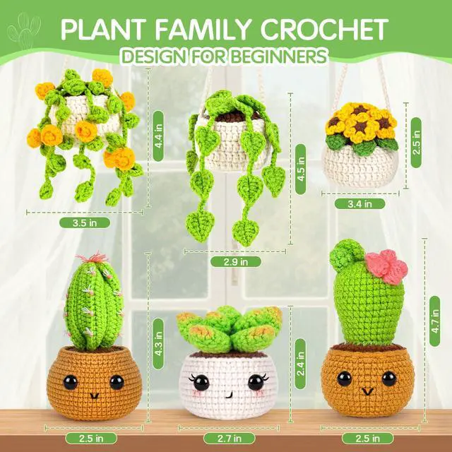 Alt view image 2 of 7 - Crochet Kit for Beginners, Crochet Starter Kits for Adults, Amigurumi Craft Knitting Crocheting Kits with Step-by-Step Video Tutorials, 6 Pc Hanging Potted Plants Family(40%+ Yarn