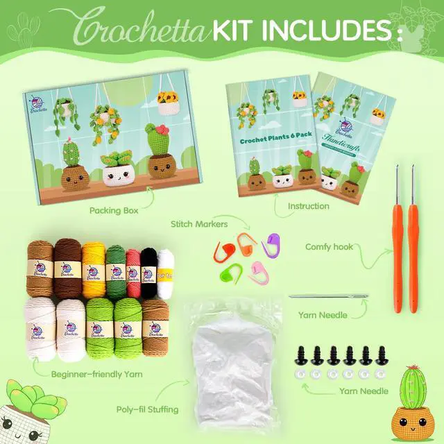 Alt view image 3 of 7 - Crochet Kit for Beginners, Crochet Starter Kits for Adults, Amigurumi Craft Knitting Crocheting Kits with Step-by-Step Video Tutorials, 6 Pc Hanging Potted Plants Family(40%+ Yarn