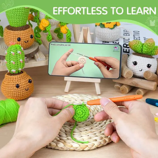 Alt view image 4 of 7 - Crochet Kit for Beginners, Crochet Starter Kits for Adults, Amigurumi Craft Knitting Crocheting Kits with Step-by-Step Video Tutorials, 6 Pc Hanging Potted Plants Family(40%+ Yarn