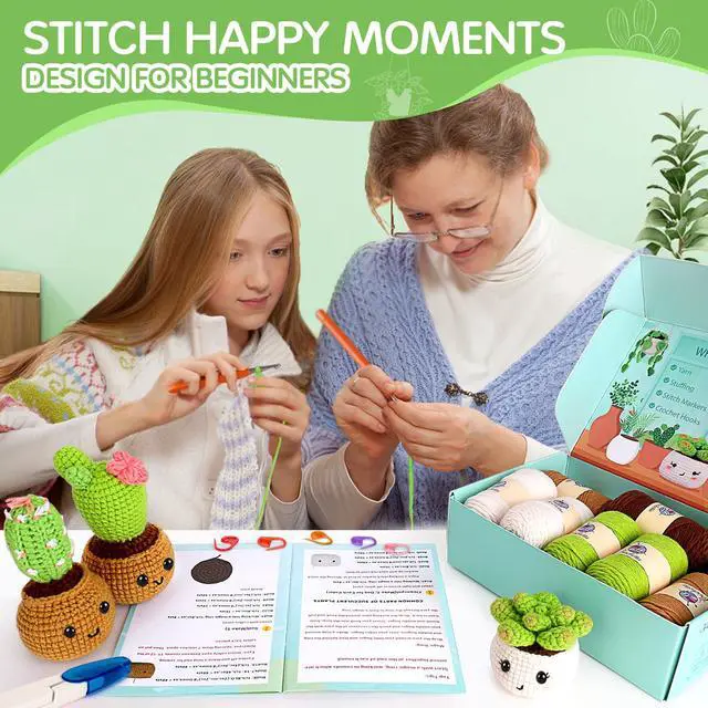 Alt view image 5 of 7 - Crochet Kit for Beginners, Crochet Starter Kits for Adults, Amigurumi Craft Knitting Crocheting Kits with Step-by-Step Video Tutorials, 6 Pc Hanging Potted Plants Family(40%+ Yarn