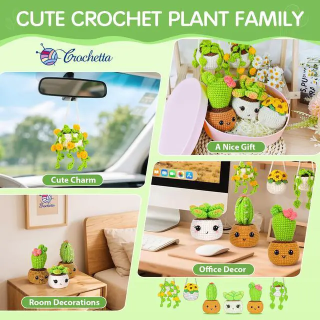 Alt view image 6 of 7 - Crochet Kit for Beginners, Crochet Starter Kits for Adults, Amigurumi Craft Knitting Crocheting Kits with Step-by-Step Video Tutorials, 6 Pc Hanging Potted Plants Family(40%+ Yarn
