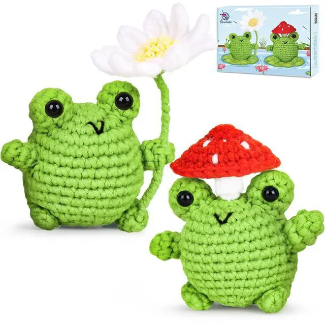 Main image of Crochet Kit for Beginners, Beginner Crochet Animal Kits for Adults with Step-by-Step Video Tutorials, DIY Knitting & Crocheting Craft Hobbies Supplies, 2 Pack Frog Amigurumi(40%+ Yarn)