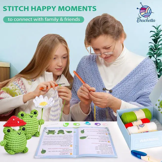 Alt view image 4 of 6 - Crochet Kit for Beginners, Beginner Crochet Animal Kits for Adults with Step-by-Step Video Tutorials, DIY Knitting & Crocheting Craft Hobbies Supplies, 2 Pack Frog Amigurumi(40%+ Yarn)