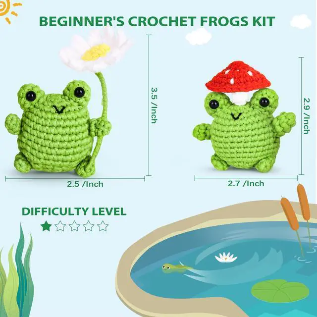 Alt view image 6 of 6 - Crochet Kit for Beginners, Beginner Crochet Animal Kits for Adults with Step-by-Step Video Tutorials, DIY Knitting & Crocheting Craft Hobbies Supplies, 2 Pack Frog Amigurumi(40%+ Yarn)