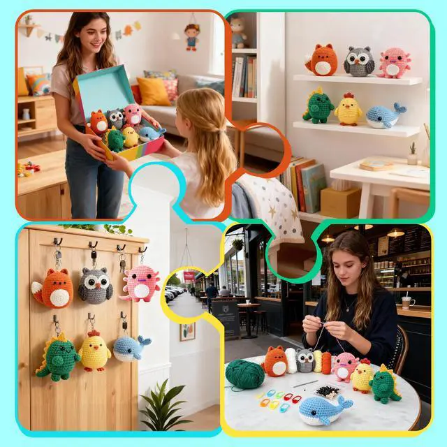 Alt view image 2 of 7 - Crochet Kit for Beginners 6 PCS Amigurumi Animal Family Crochet Starter Kit with Step-by-Step Video Tutorials 40% Extra Yarn DIY Craft Gifts for Adults Knitting Lovers Mother Teacher Graduates