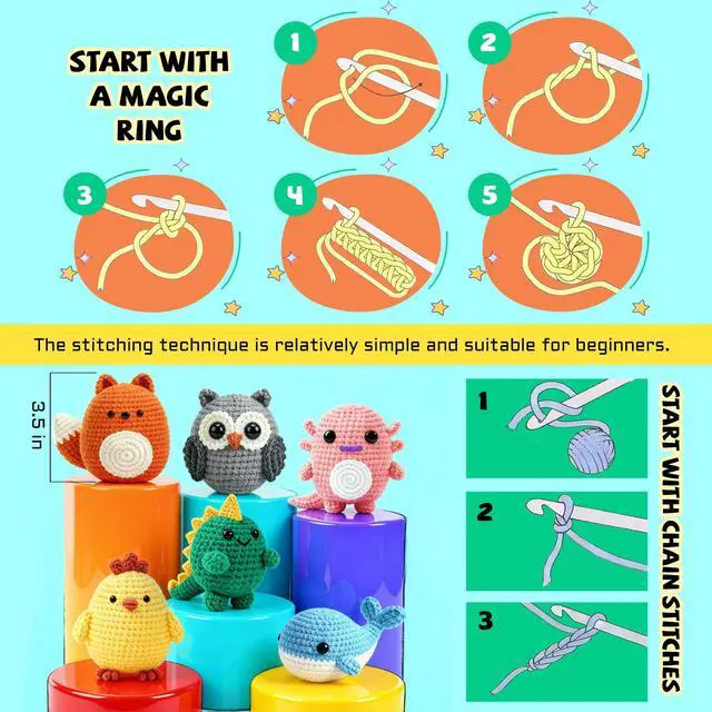 Alt view image 4 of 7 - Crochet Kit for Beginners 6 PCS Amigurumi Animal Family Crochet Starter Kit with Step-by-Step Video Tutorials 40% Extra Yarn DIY Craft Gifts for Adults Knitting Lovers Mother Teacher Graduates