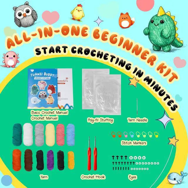 Alt view image 3 of 7 - Crochet Kit for Beginners 6 PCS Amigurumi Animal Family Crochet Starter Kit with Step-by-Step Video Tutorials 40% Extra Yarn DIY Craft Gifts for Adults Knitting Lovers Mother Teacher Graduates