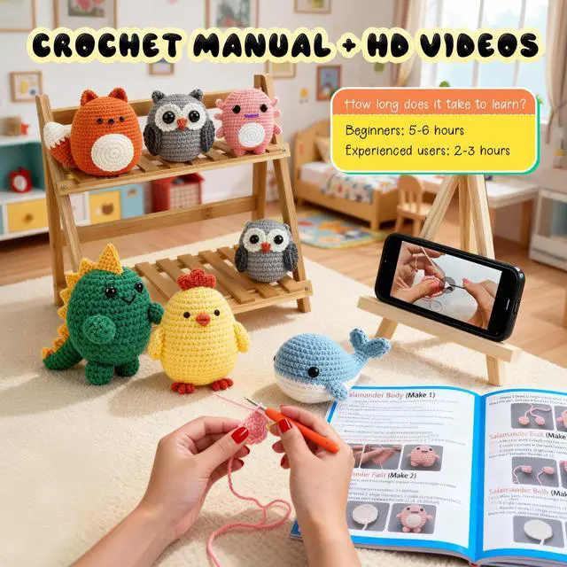 Alt view image 5 of 7 - Crochet Kit for Beginners 6 PCS Amigurumi Animal Family Crochet Starter Kit with Step-by-Step Video Tutorials 40% Extra Yarn DIY Craft Gifts for Adults Knitting Lovers Mother Teacher Graduates