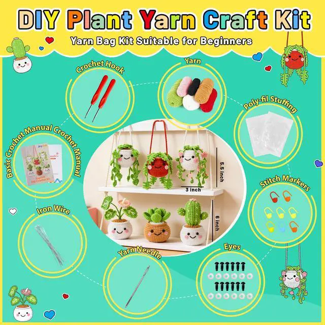 Alt view image 3 of 7 - Crochet Kit for Beginners Crochet Starter Kits for Adults with Step by Step Video Amigurumi Kit, 6 Pcs Fake Hanging Potted Plants Family, DIY Craft Gifts for Crocheting Lovers Mother Teacher