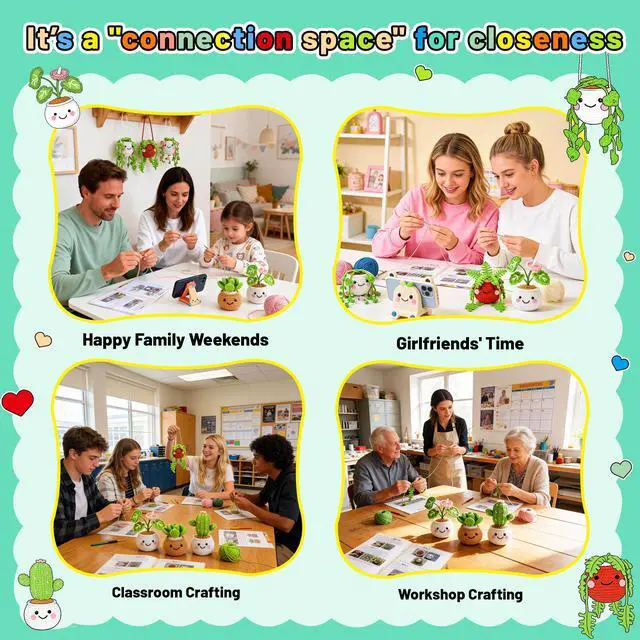 Alt view image 5 of 7 - Crochet Kit for Beginners Crochet Starter Kits for Adults with Step by Step Video Amigurumi Kit, 6 Pcs Fake Hanging Potted Plants Family, DIY Craft Gifts for Crocheting Lovers Mother Teacher
