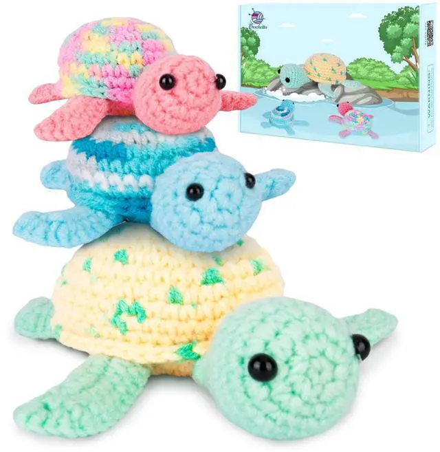Main image of Crochet Kit for Beginners, Beginner Crochet Kit for Adults with Step-by-Step Video Tutorials, DIY Crochet Animal Kits Knitting Supplies, 3 Pack Turtle (40%+ Yarn)