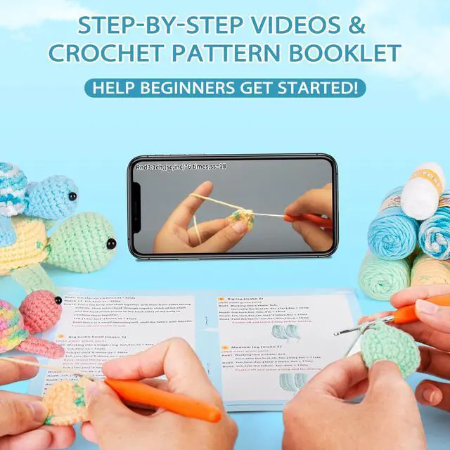 Alt view image 2 of 7 - Crochet Kit for Beginners, Beginner Crochet Kit for Adults with Step-by-Step Video Tutorials, DIY Crochet Animal Kits Knitting Supplies, 3 Pack Turtle (40%+ Yarn)