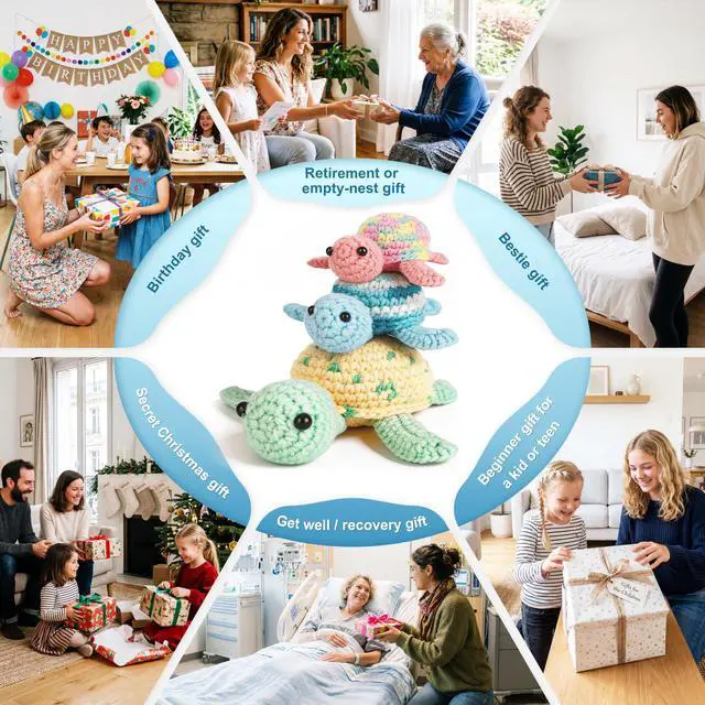 Alt view image 7 of 7 - Crochet Kit for Beginners, Beginner Crochet Kit for Adults with Step-by-Step Video Tutorials, DIY Crochet Animal Kits Knitting Supplies, 3 Pack Turtle (40%+ Yarn)